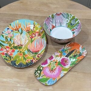NWOT Anthropologie Lulie Wallace Melamine Floral Serving Collection, Set of 3